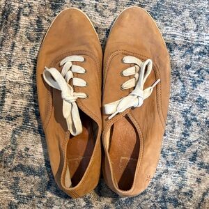 Tan Leather Flats with Logo